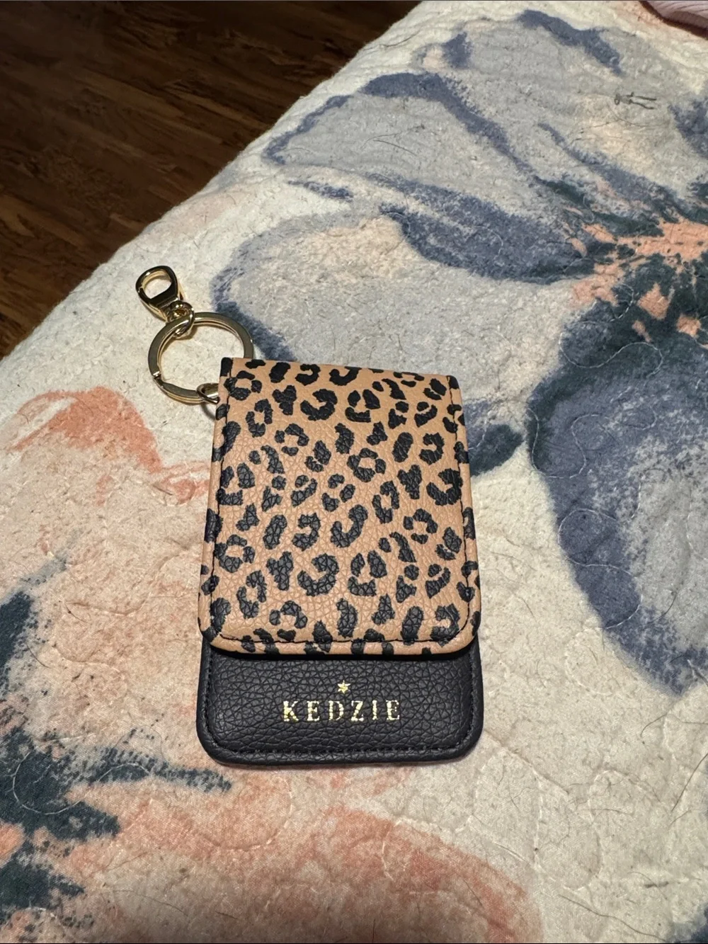 Kedzie Leopard Print Card Wallet Keychain - Black & Tan